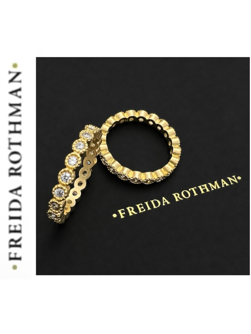 Freida Rothman (2) 925 Sterling Silver 14k Gold Bezel-Set CZ Stacking Rings
